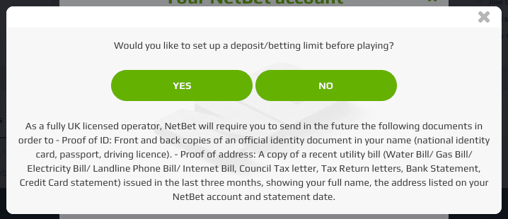 netbet deposit limit